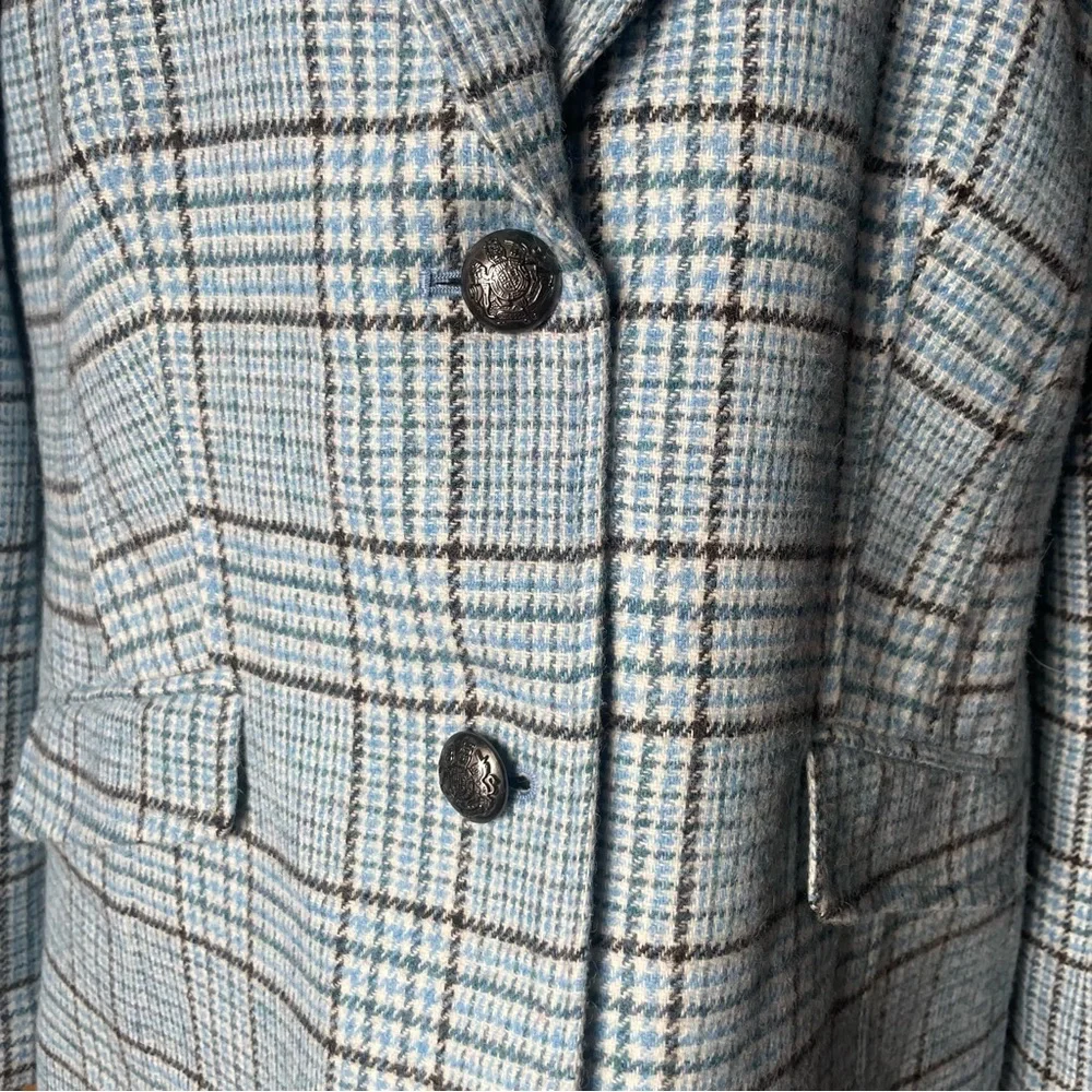 Talbots Wool Blend Shetland Classic Timeless Blue Plaid Pattern Blazer Size 16 - Picture 4 of 11